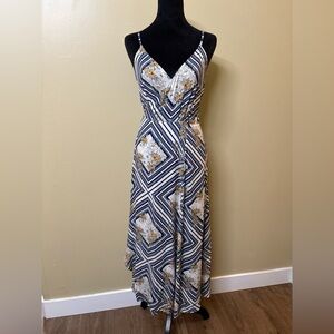 O'Neill Navy and White Geometric floral Midi Wrap Dress